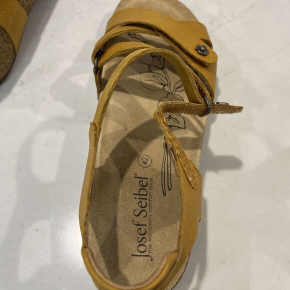 Josef Seibel NEW Comfort Sandals Yellow Leather Wedge Strappy Cork EU 42 US 11 - Picture 14 of 15